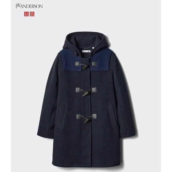 UNIQLO JW Anderson Duffle Toggle Coat Women Navy Outerwear Wool Blend Sz XS $250 - Picture 1 of 15